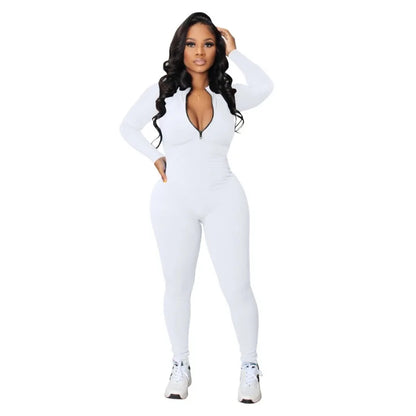 Black Jumpsuit Women 2025 Ribbed Zip Up Athletic Jumpsuit Ultimate Blend of Fashion Long Sleeve Zip V Neck Long Rompers Bodysuit