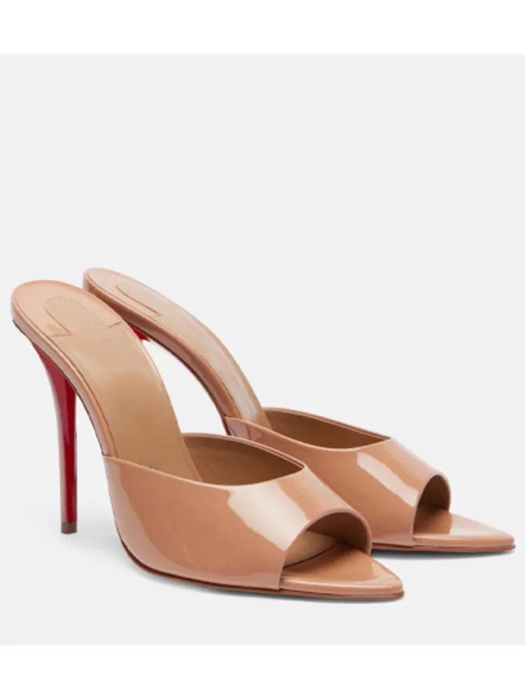 Summer New Women's Pointed Open Toothed Slim Fit High-heeled Slippers, Outdoor Sexy Sandals, Fashionable High-heeled Slippers