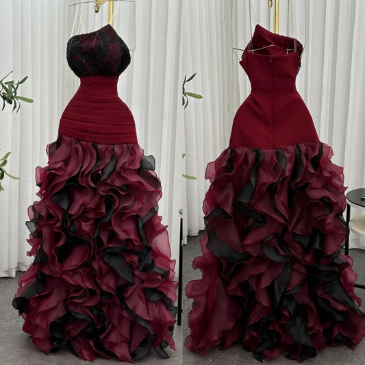 Customized Modern Style Organza Sequined Pleat A-line Strapless Long Dresses Bespoke Occasion Fashion Sexy