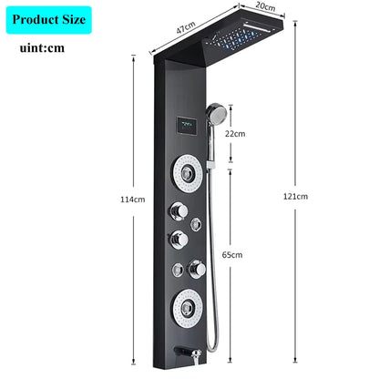 LED Shower Panel Tower System Rain Waterfall Shower Column With SPA Massage Temperature Screen athtub Water Mixer Tap Faucet Set