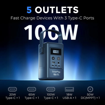 SolarPlay Q100 Power Bank 25000mAh Portable Power Station For Outdoor Battery Emergency Power Camping Solar Generator