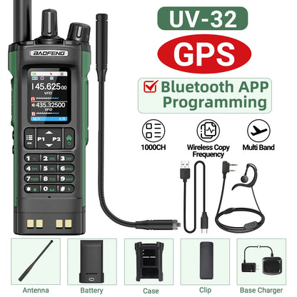 BAOFENG UV-32 GPS Walkie Talkie 10W Air Band Bluetooth Programming Wireless Copy Frequency Full Band FM Long Range Two Way Radio