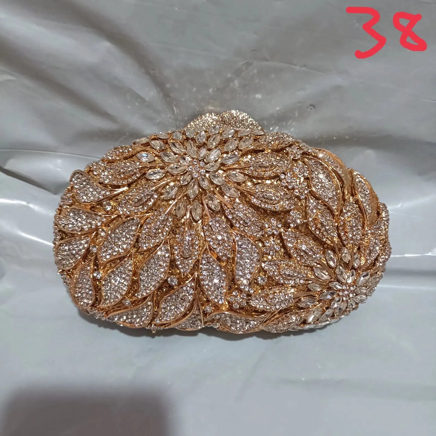 Gold Metal Leaves White Crystals Evening Clutch Bags Luxury Women Wedding Party Purse Ball Handbags Rhinestone Mini Minaudiere