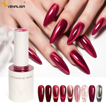 Venalisa 10ml HEMA TPO Free Red Cat Eye Gel Polish Soak Off UV LED Magnetic Nail Polish Diamond Top Long Wear Gel Varnish