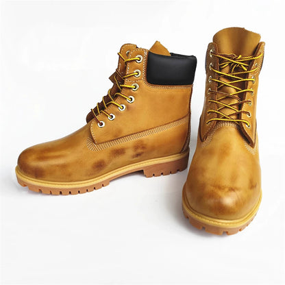Handmade Retro Work Boots Men Outdoor Hiking Non-slip Ankle Motorcycle Boots Genuine Leather Wear-resistant Women Boots