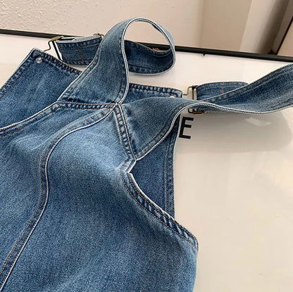 Women Denim Overalls Vintage Streetwear Loose Jumpsuit Korean Straight Wide Leg Pants Casual Jeans All Match Trousers