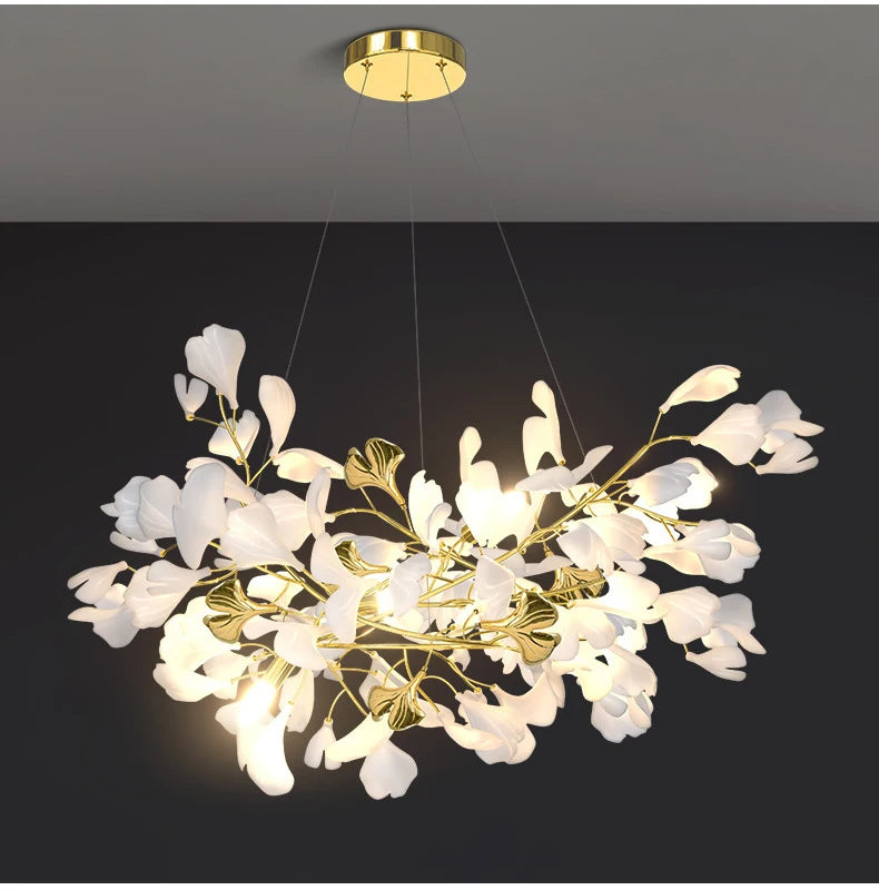 Modern Ceramics Chandeliers Home Ginkgo Biloba Decoration Villa Living Room Lighting Pendant Lamps Indoor Hanging Lights Fixture
