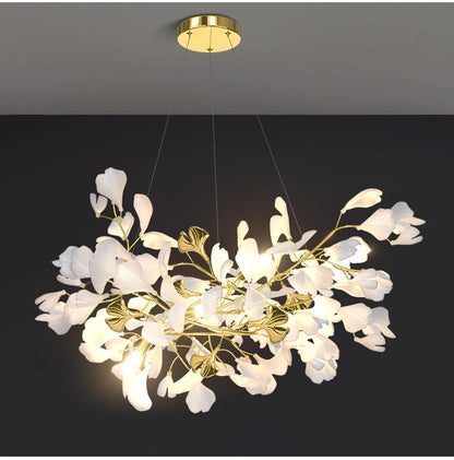 Modern Ceramics Chandeliers Home Ginkgo Biloba Decoration Villa Living Room Lighting Pendant Lamps Indoor Hanging Lights Fixture