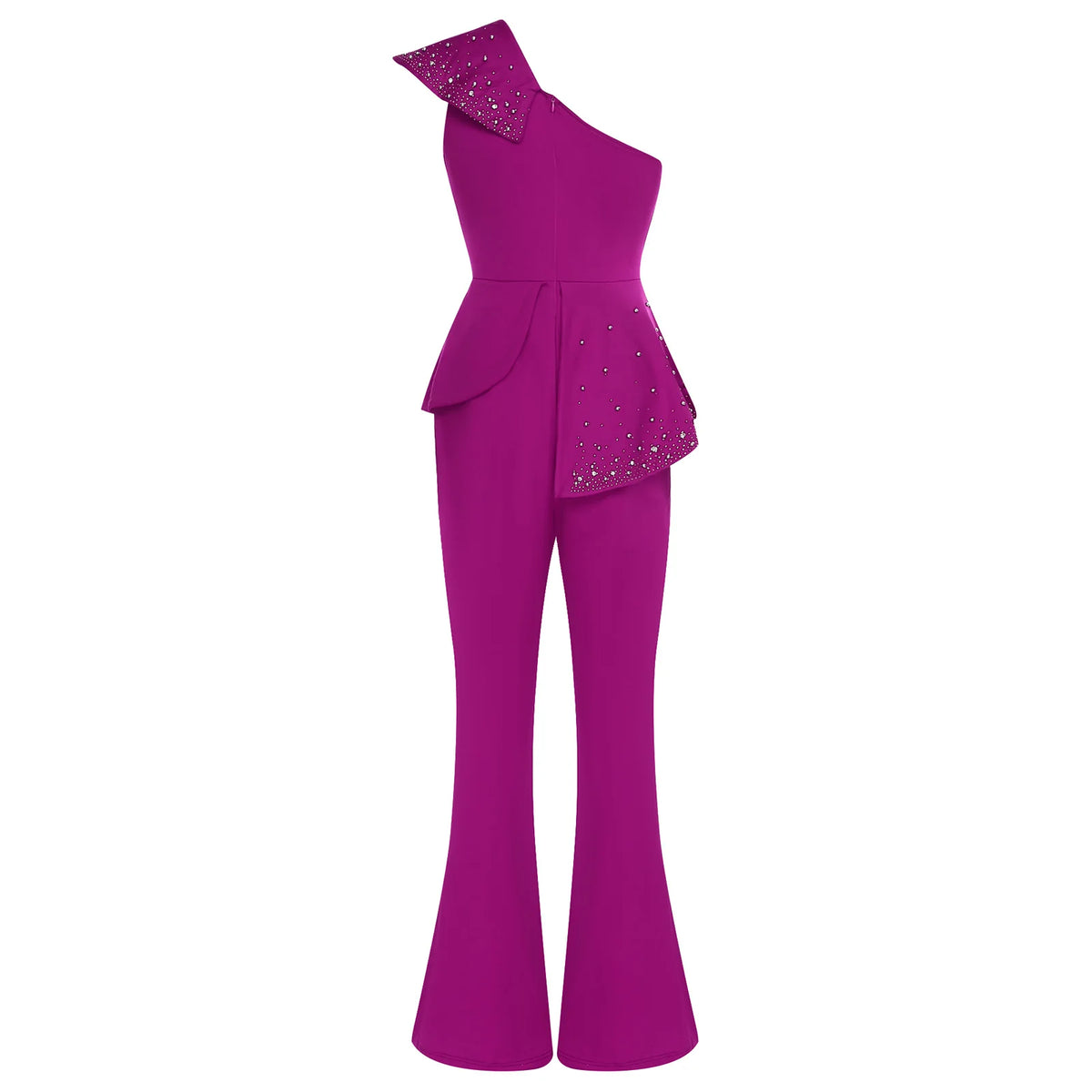 Womens Elegant Wedding Party Jumpsuit Shiny Beads One Shoulder High Waist Rompers Club Evening Banquet Birthday Formal Bodysuit
