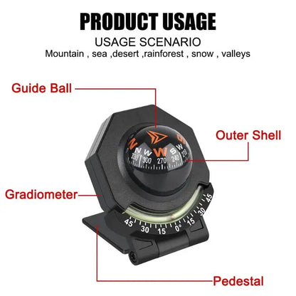 Car Dashboard Foldable Compass Spherical  Mount for Accurate Direction Long Road Travel