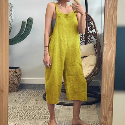 Women 2026 Sling Rompers Summer New Solid-Color Cotton Loose Casual Overalls Jumpsuits Women's Clothing