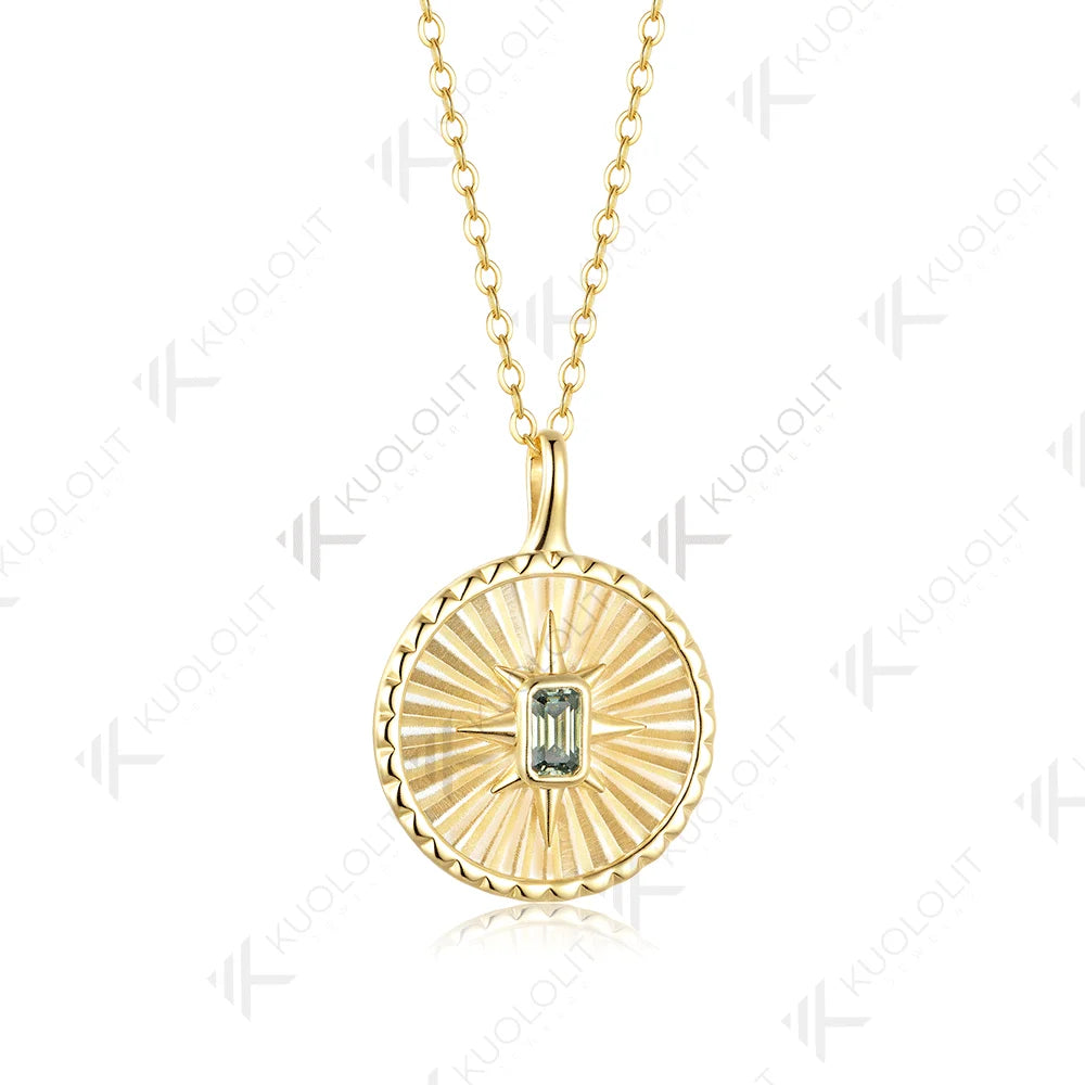 Kuololit 0.4CT Emerald Cut Cyan Moissanite Necklace for Women Solid 14K 10K 925 Sliver Yellow Gold Necklace Christmas Gift Party