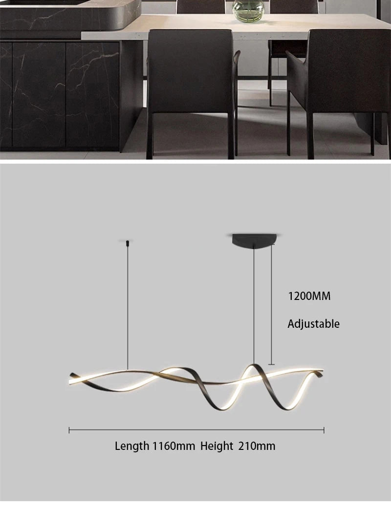 NEO Gleam Matte Black Modern Led Pendant Lights For Dining Room Kitchen Island Bar Room Indoor Hanging Pendant Lamp Fixtures