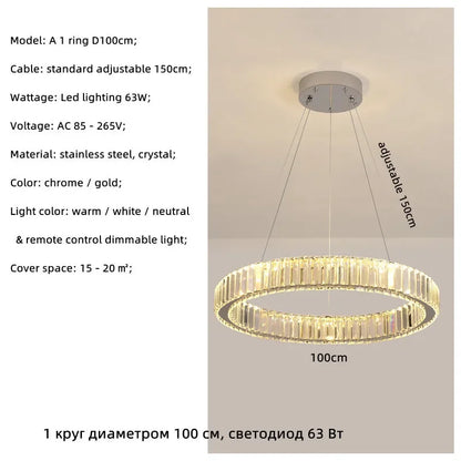 Modern Luxury Led Dimmable Pendant Lights Lustre Living Room Chandelier Lamp Fixtures Foyer Shiny Steel  Luminarias Light