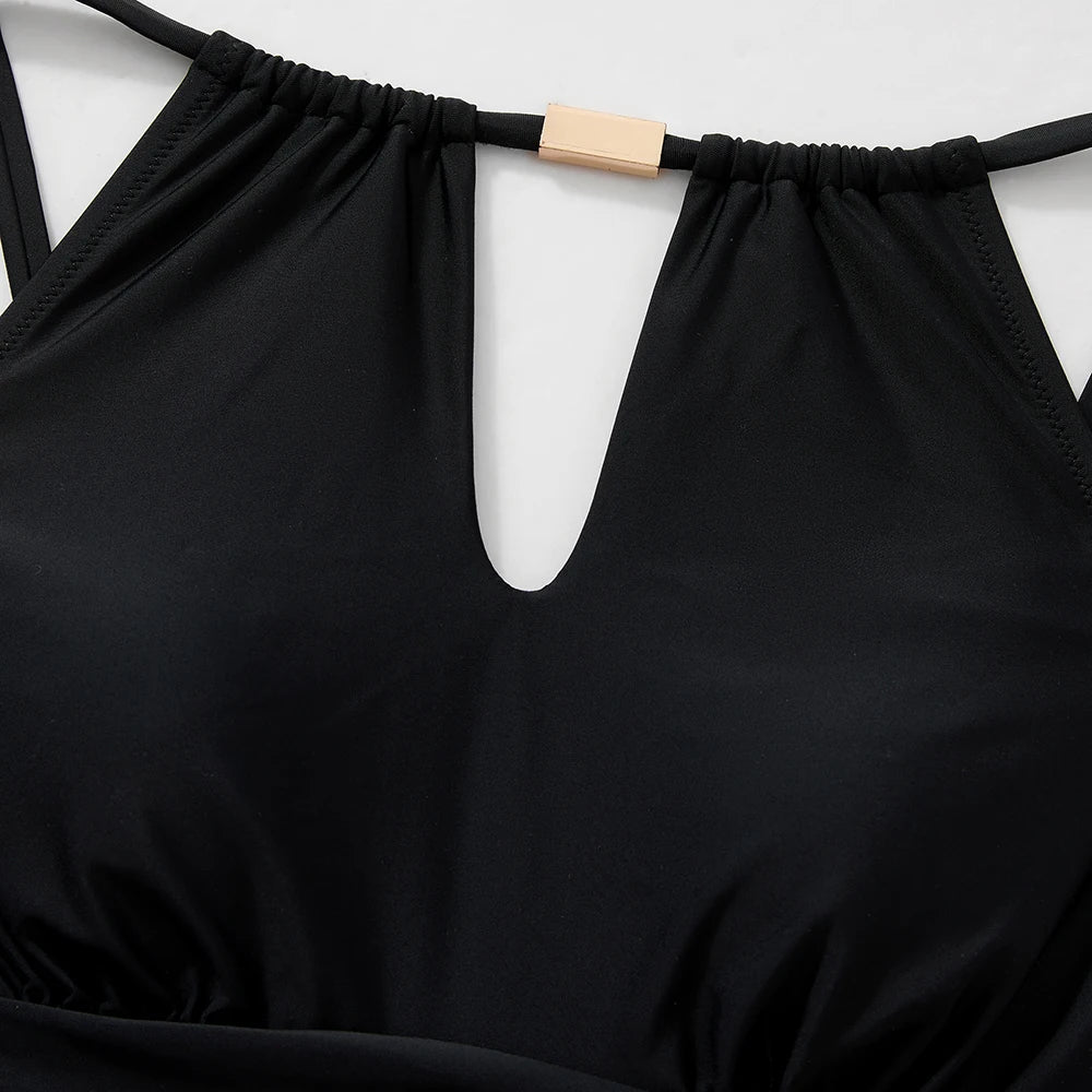 Women's One Piece Swimsuits High Neck Tummy Control Retro Bathing Suits Monokini Solid Summer Swimwear Beachwear Female