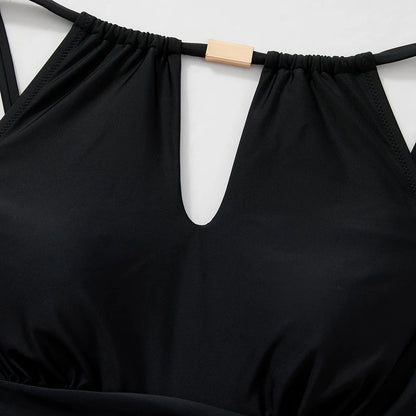 Women's One Piece Swimsuits High Neck Tummy Control Retro Bathing Suits Monokini Solid Summer Swimwear Beachwear Female