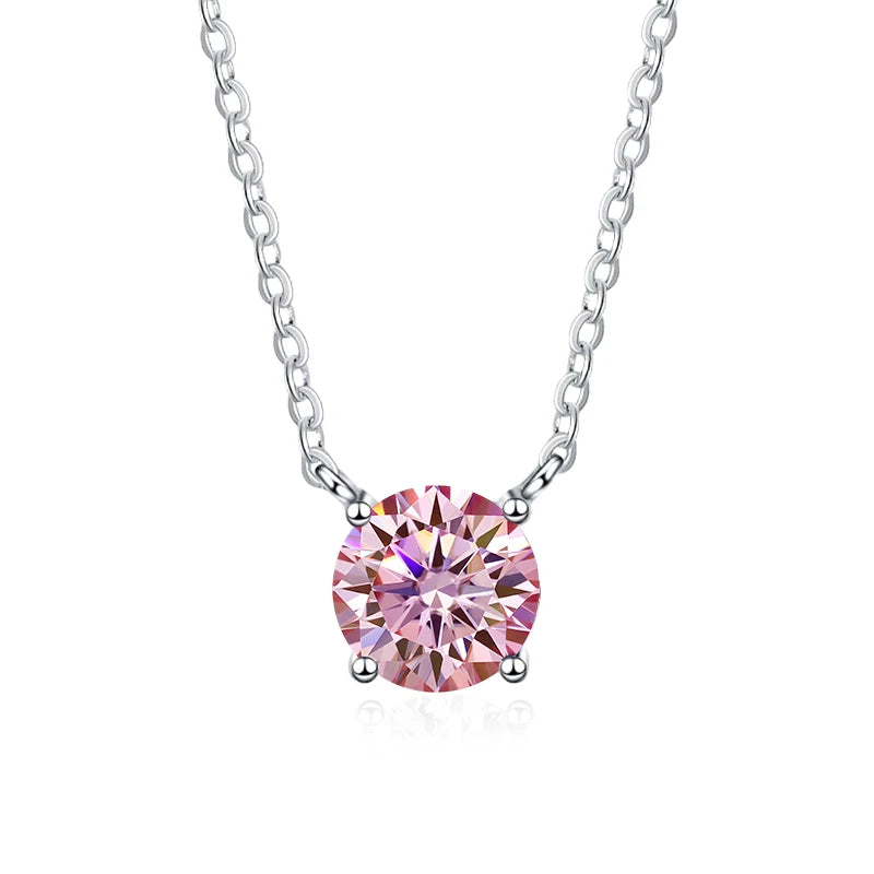 NeeTim 1ct 2ct 3ct Colored Moissanite Necklace for Women 925 Sterling Silver with White Gold Plated Woman's Necklaces Chain