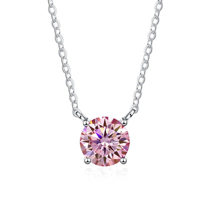 NeeTim 1ct 2ct 3ct Colored Moissanite Necklace for Women 925 Sterling Silver with White Gold Plated Woman's Necklaces Chain