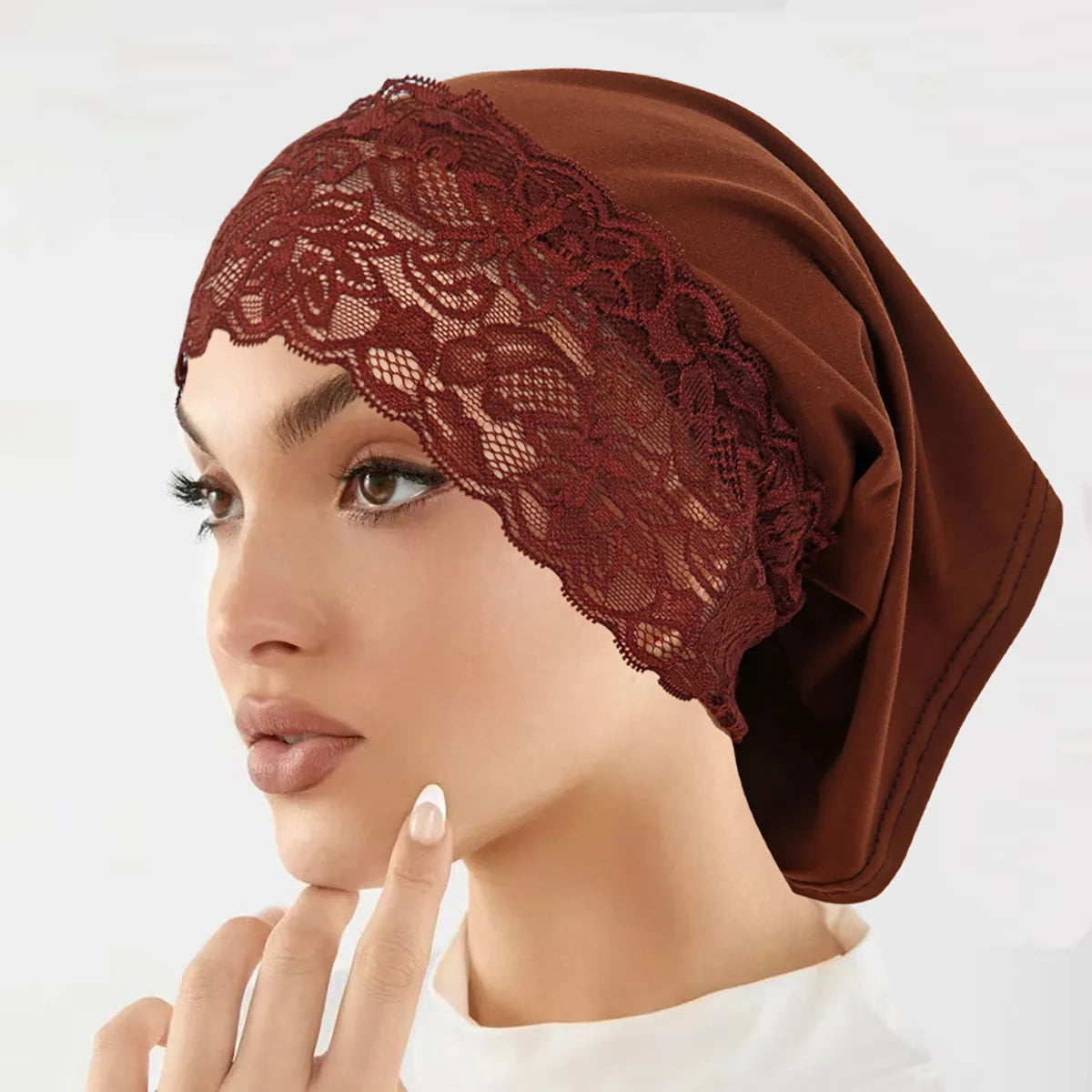 Malaysian Style Lace Hijab Cap, Breathable Undercap for Muslim Women, Elegant Headwear for Daily Prayer