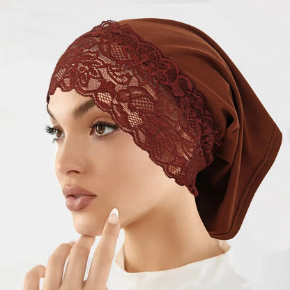 Malaysian Style Lace Hijab Cap, Breathable Undercap for Muslim Women, Elegant Headwear for Daily Prayer