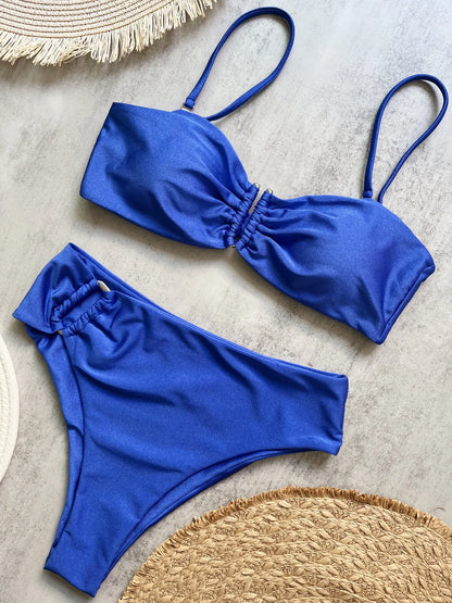 Bandeau Bikini Push Up Women Swimsuits 2026 Sexy Female Swimwear Brazilian Bikini Set Thong Biquini Swim Suits Solid Beachwear