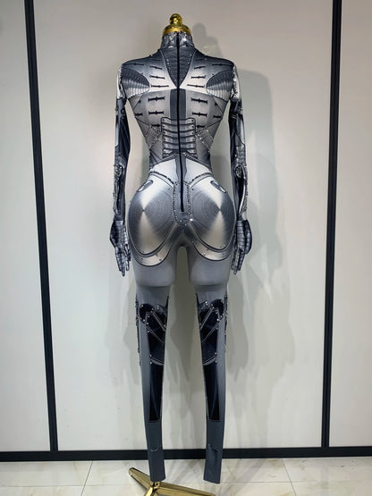 2025 Sexy Stretchy Performance Dance Nightclub Rompers Singer Stage Wear Sparkly Rhinestones Jumpsuit Gloves for Women Costume