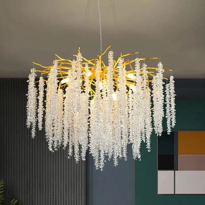 Modern Luxury Gold Branch Tassel Crystal LED Pendant Light Dining Room Living Room Indoor Home Decoration Atmosphere Fixtures