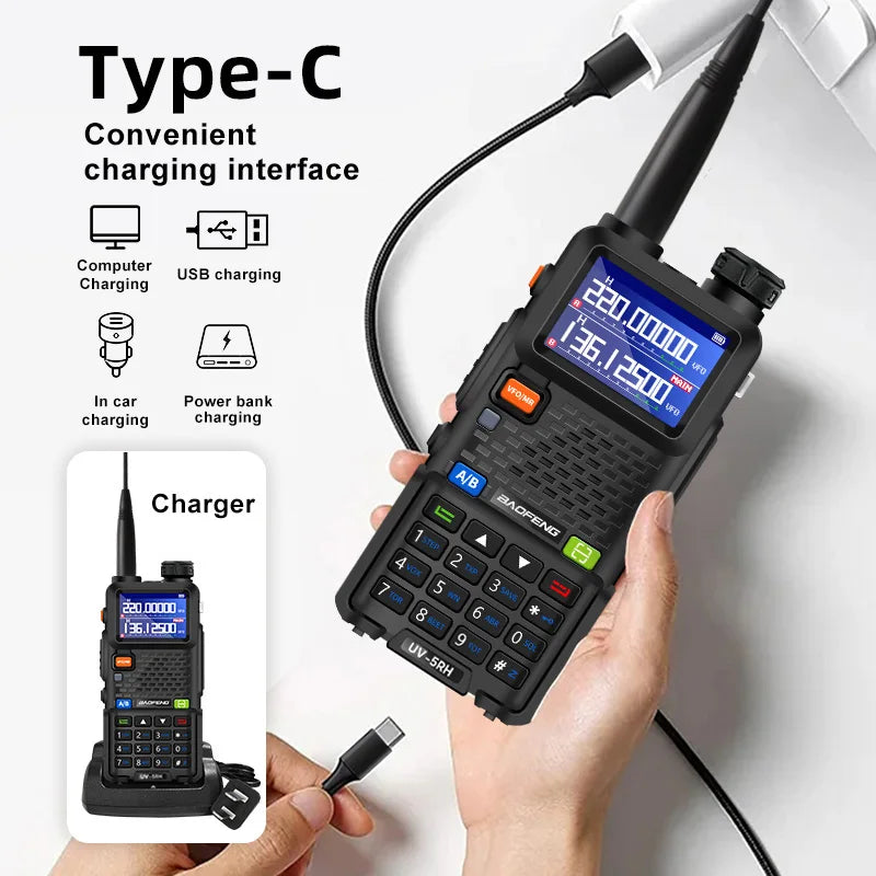 Baofeng UV5RH Handheld Walkie Talkie 15W 6000mAh Six Band Wireless Replication Frequency 999CH Supports Type-C Charging HAM 10km
