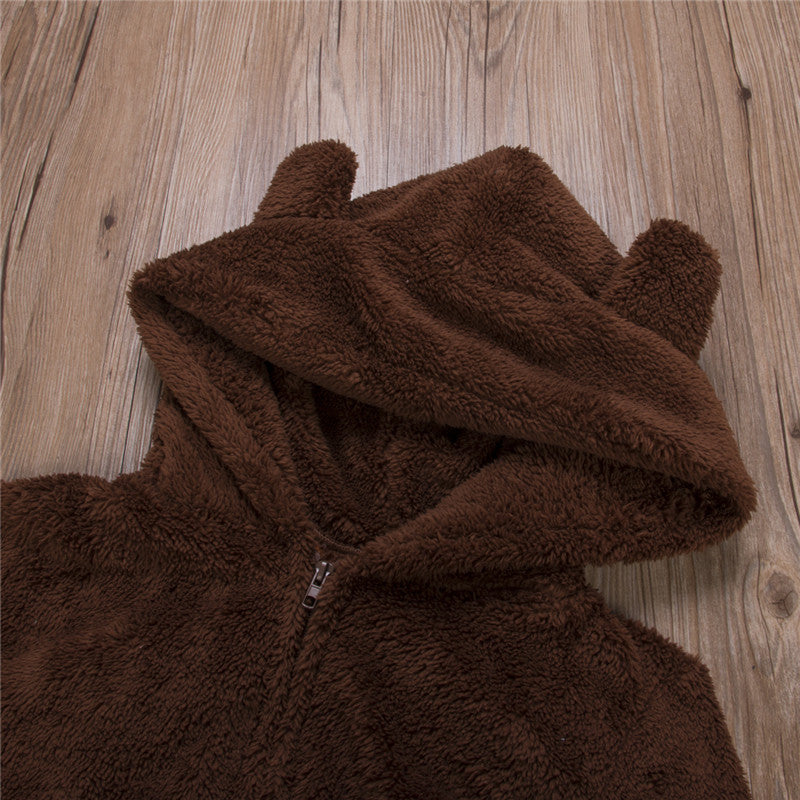 Women Winter Warm Plush Romper Pajamas Solid Color Long-Sleeve Zipper High Neck Hooded Homewear S/M/L/XL/2XL