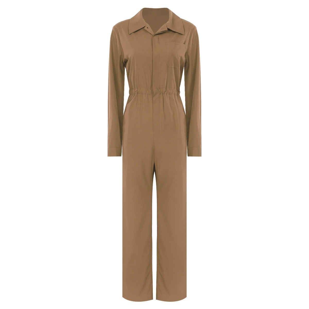 Womens Fashion Work Coverall Rompers Casual Solid Color Turn-Down Collar Long Sleeve Button Jumpsuit Travel Holiday Cargo Pants