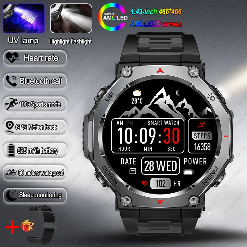 2026 New Military Active Edge Smart Watch Men 10ATM Waterproof GPS Motion Track 100+Sport Modes Heart Rate HD BT Call Smartwatch
