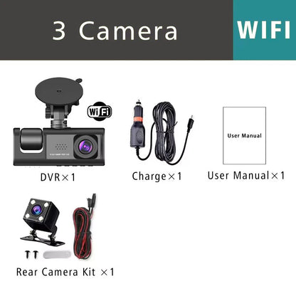 WiFi 3 Channel Car DVR Three Way Dash Cam Inside Vehicle Camera DVRs Recorder FHD 1080P Video Mini Registrator Dashcam Camcord