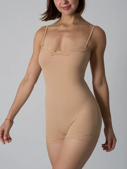 Hot Women Sexy Lace Patchwork Bodysuit Sports FitnessSkinny Shaperwear Camisole Square Neck Spaghetti Strap Slimming Bodycon