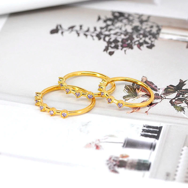 24K Gold Plated Colorful Crystal Gold Rings Turquoise Engagement Wedding Anniversary Ring Light Luxury Fashion Jewelry Gifts A40