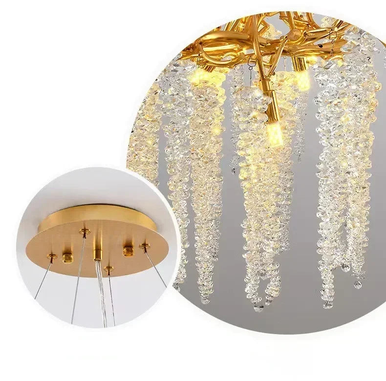 Modern Luxury Gold Branch Tassel Crystal LED Pendant Light Dining Room Living Room Indoor Home Decoration Atmosphere Fixtures