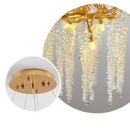 Modern Luxury Gold Branch Tassel Crystal LED Pendant Light Dining Room Living Room Indoor Home Decoration Atmosphere Fixtures