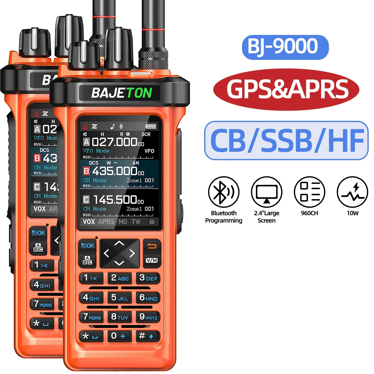 1/2PCS BAJETON BJ-9000 Walkie Talkie 10W GPS APRS CB/SSB/HF 27Mhz Bluetooth Programmable Long Rang For RT-950 PRO Ham Radio