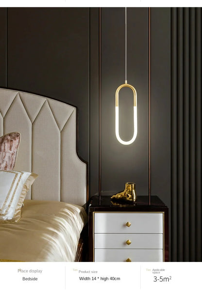 Brass U-shaped tube LED pendant lights Bedroom Bedside Long-line hanging lamp Kitchen Island Dining table Home Decor Luminaires