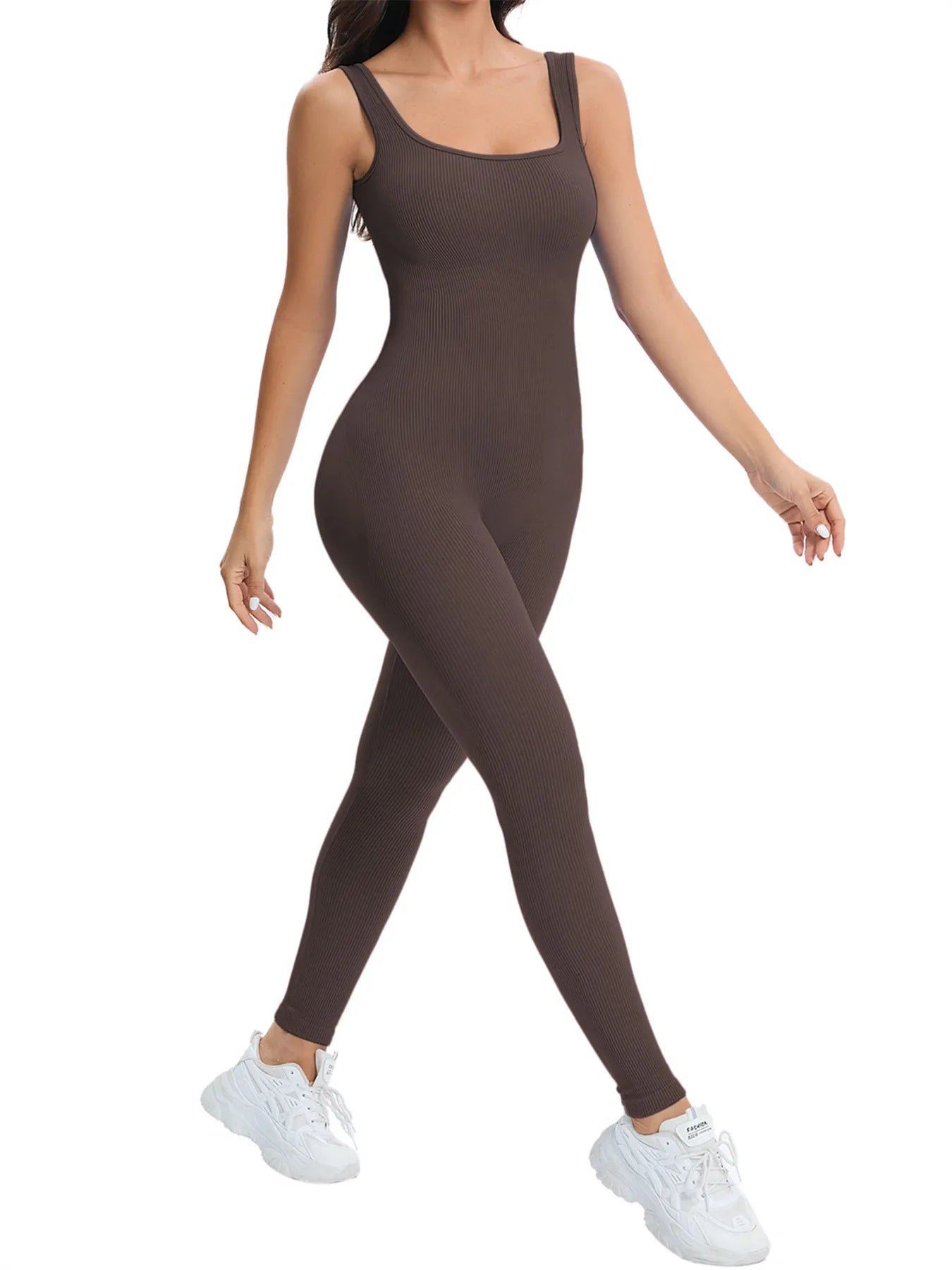 Women Workout Seamless Jumpsuit Yoga Ribbed Bodycon One Piece Tank Top Leggings Romper