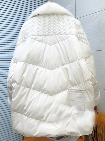 OFTBUY Fashion Autumn Winter Real Mink Fur Coat Women Natural White Goose Feather Down Jacket Luxury Outerwear Loose Streetwear