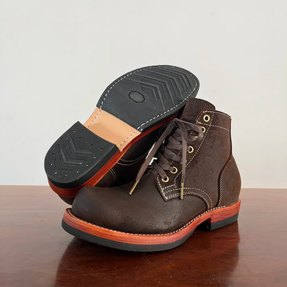C413 Men Retro Tough Motorcycle Ankle Boots Goodyear Welt Durable Full Leather Outdoor Work Boot