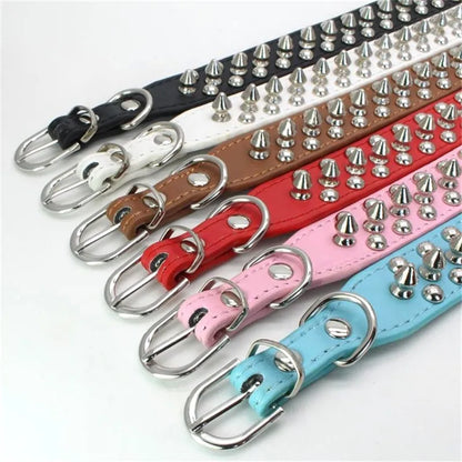 PU Dog Collar with Spike Rivet Adjustable Anti-Bite Pet Collars for Small Medium Large Dogs Bull Terrier Doberman Pinscher