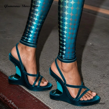 Strappy Velvet Wedges Sandals Women's Round Open Toe Wedges Party Evening Shoes Summer Fashion Buckle Strap Plus Size High Heels