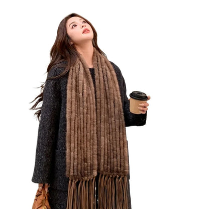 Winter new mink hair woven fur scarf long fringed warm fur scarf Korean version of women