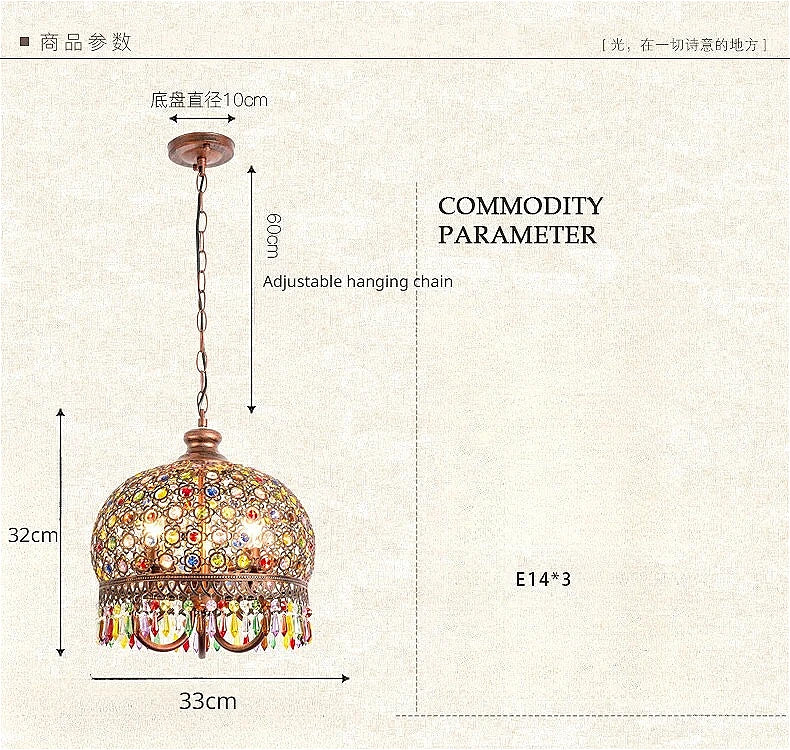 design lamp pendant lighting crystal Bohemia Retro droplight Iron handmade pendant lights for restaurants hanging lights bedroom