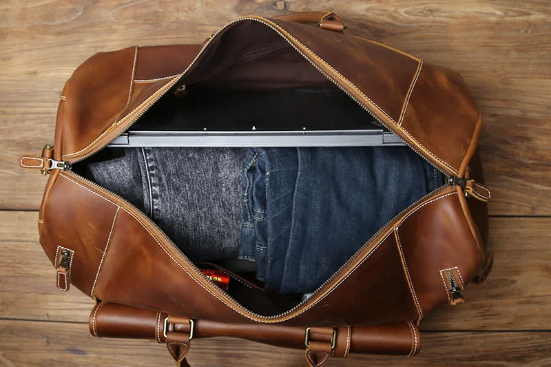 Vintage Genuine Leather Men's Travel Bag Crazy Horse Leather Duffel Bag Large Capacity Top-Layer Cowhide Handbag Crossbody NZPJ