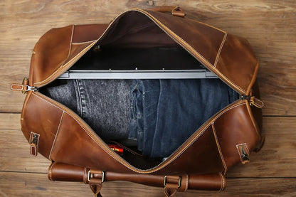 Vintage Genuine Leather Men's Travel Bag Crazy Horse Leather Duffel Bag Large Capacity Top-Layer Cowhide Handbag Crossbody NZPJ