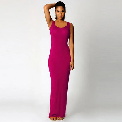 Women‘s Maxi Dress Sleeveless Bodycon Long Dress Elegant Casual Homewear Spring Summer Cool Solid-Color Dress