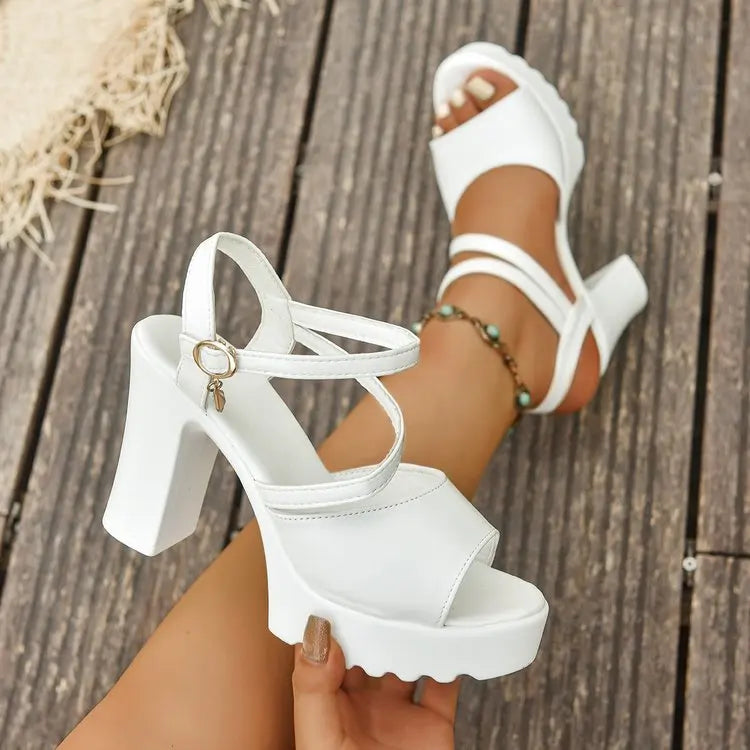 Summer Luxury Diamond Buckle Strap Women's Pumps Square Heel Solid Pumps Shoes Women Fashion Pu Platform High Heels Female