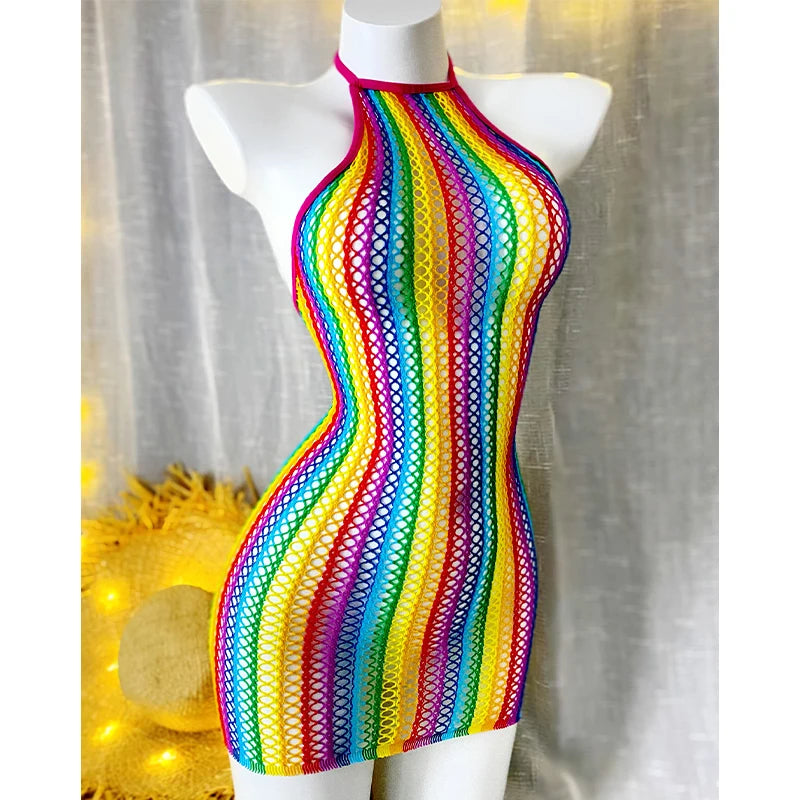 1PC Sexy Women Fishnet Cover Up Without Bikini Hollow Out Bodycon Dress  See Through Beachwear Summer Women's Swimwear CT010